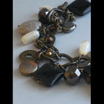 Pearl, agate, obsidian, pyrite, mother of pearl and bronze crystal bracelet